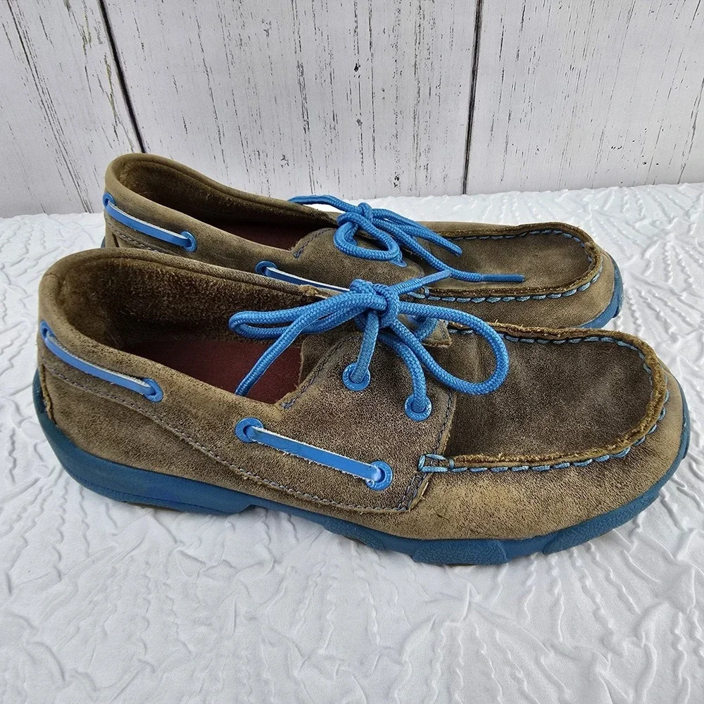 Twisted X Boat‎ 4.5M Driving Shoes Moc Bomber YDM0016 Brown Turquoise Leather